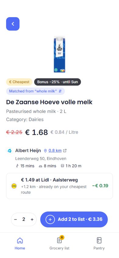 Product detail with the option to change the Dutch match