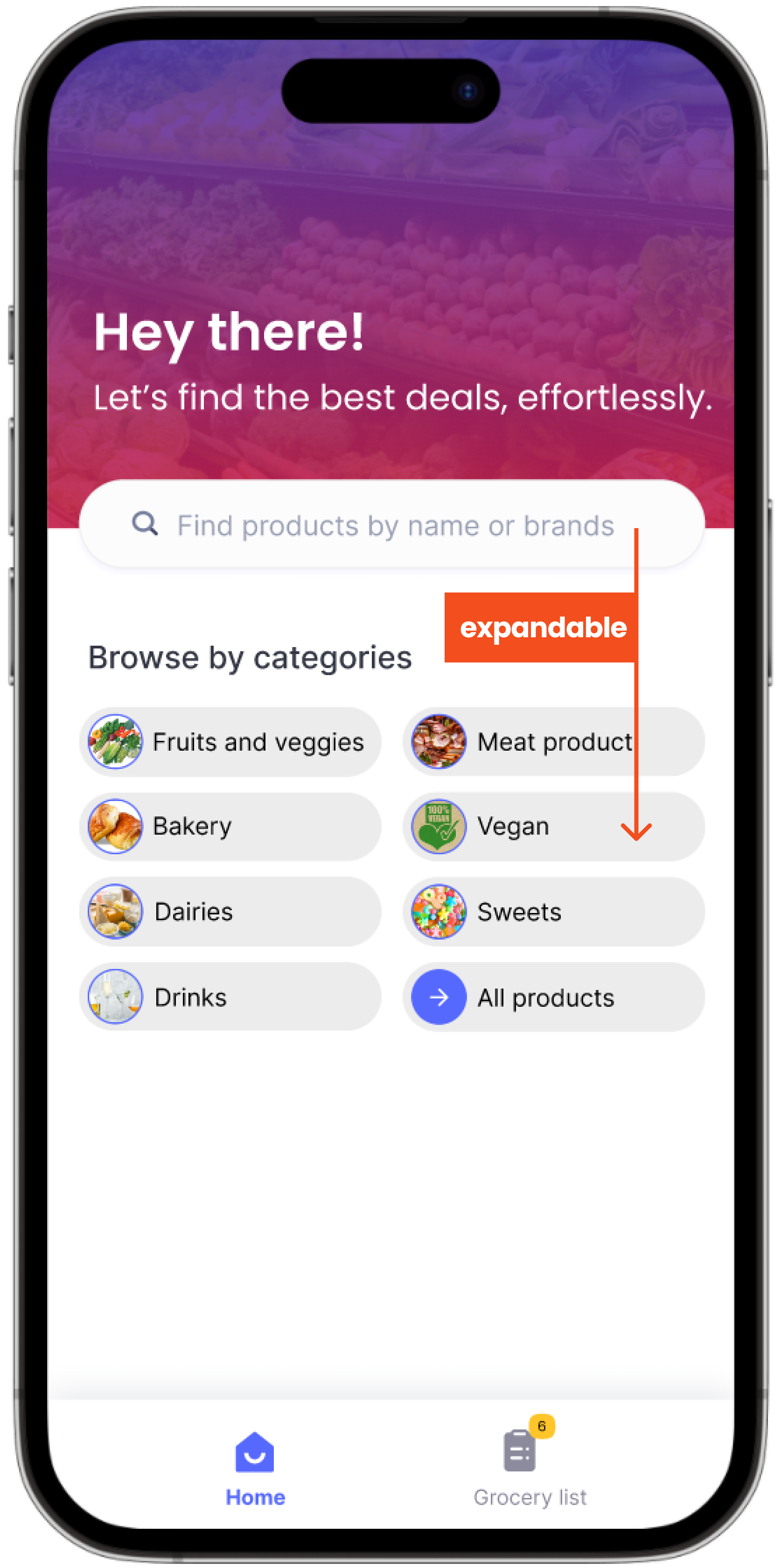 Released home screen with the expanded search header and labelled navigation