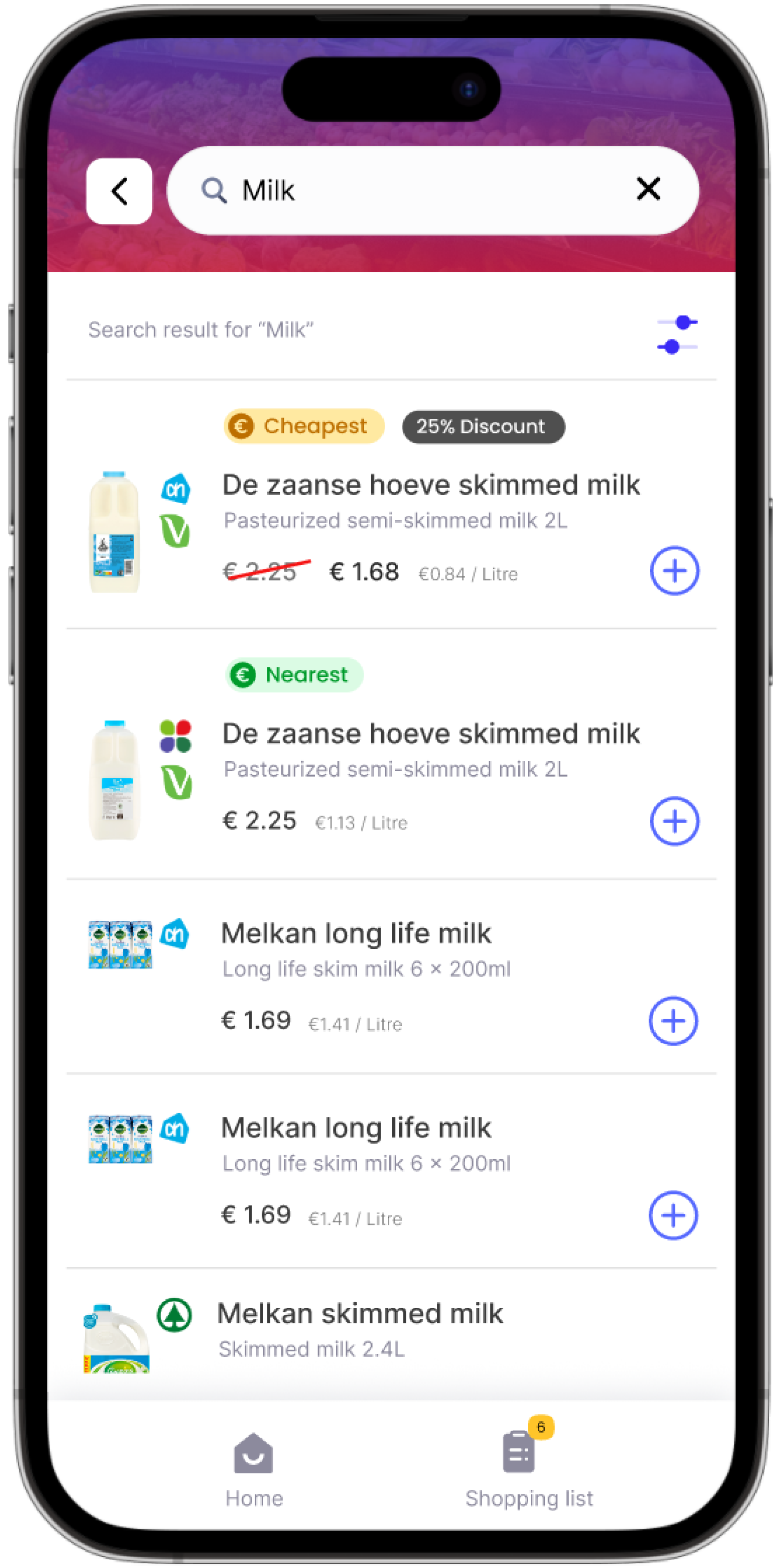 Released results screen with the simplified circular add button