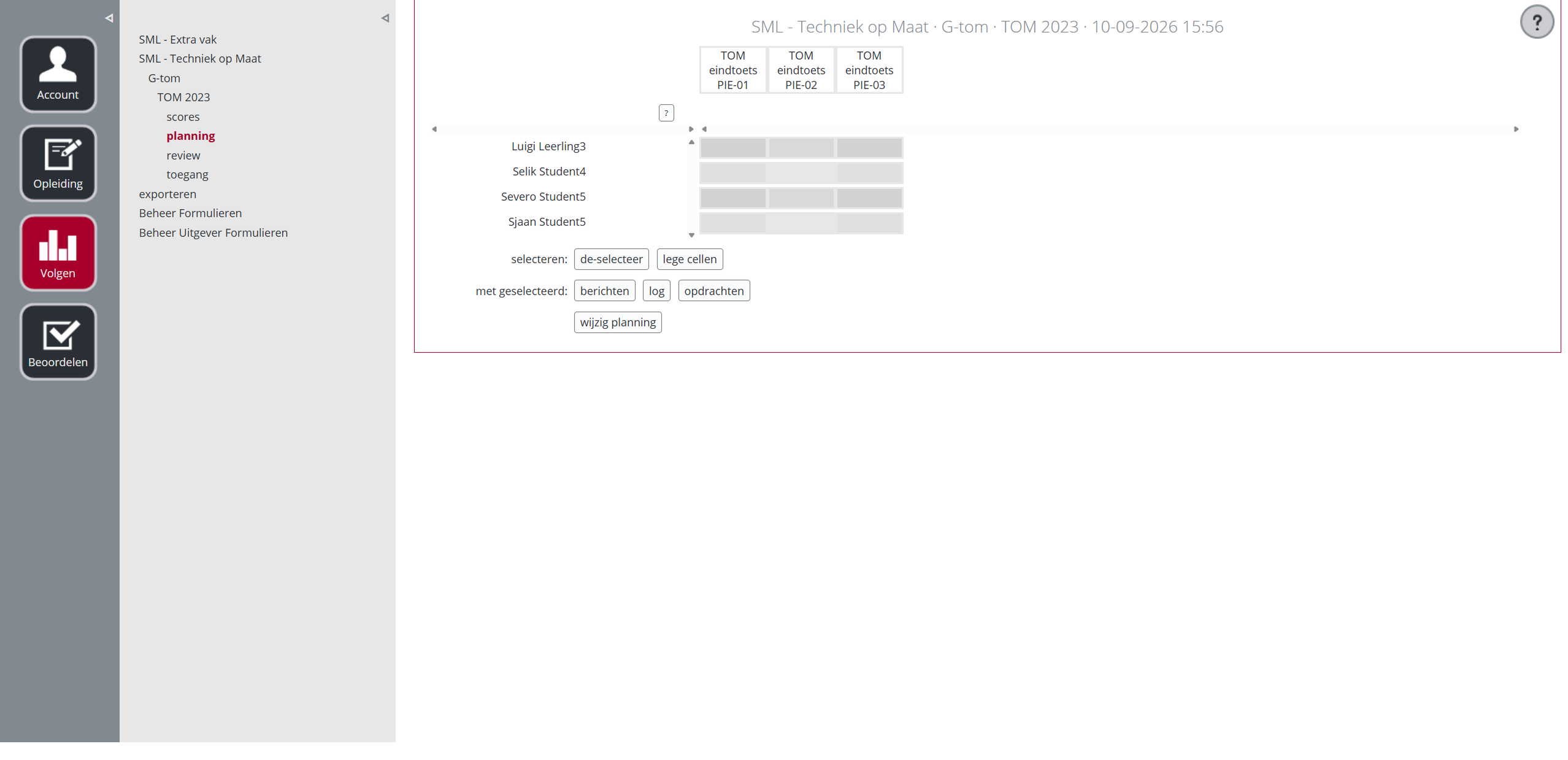 Previous interface: planning in a separate student matrix.