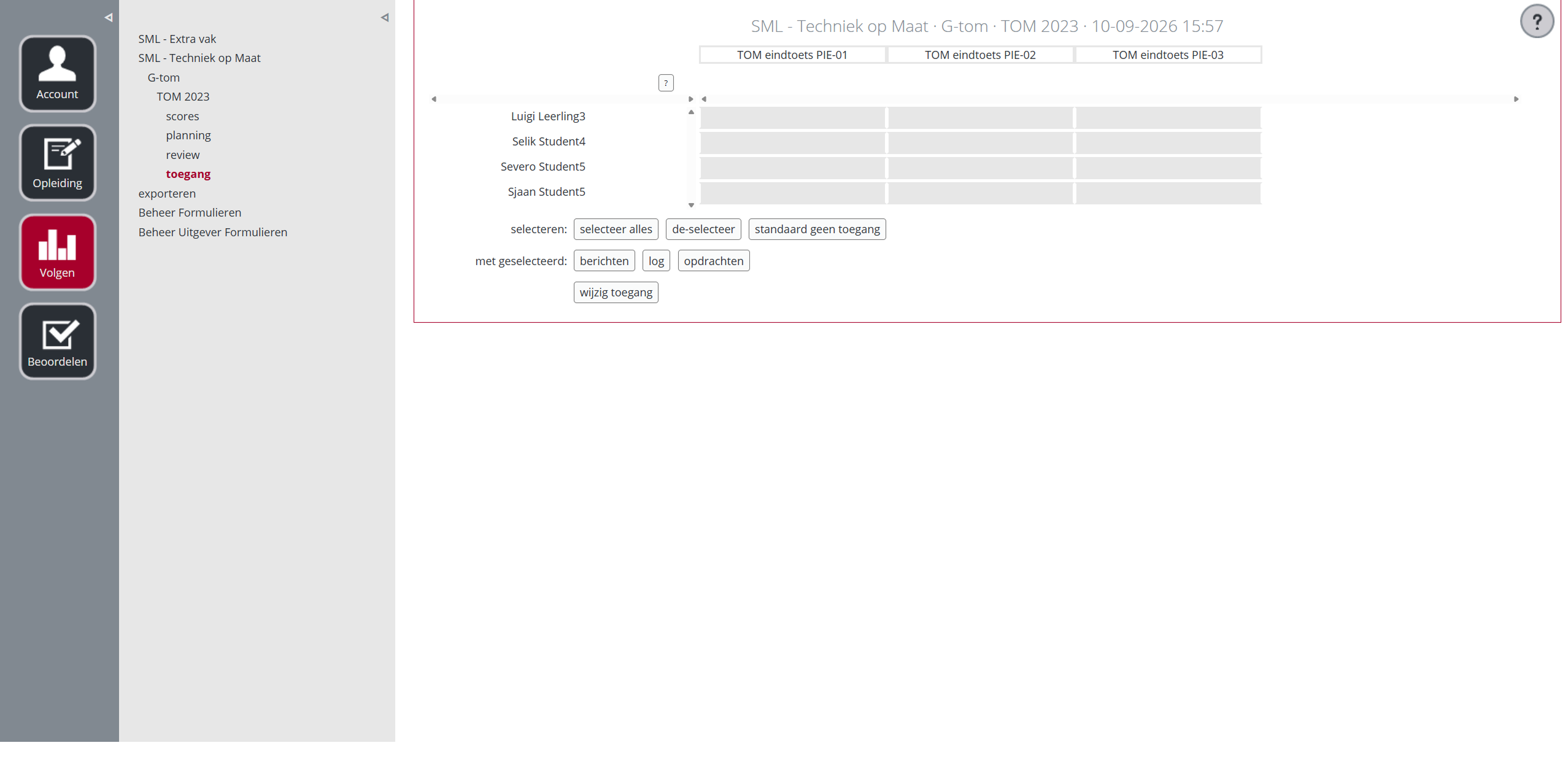 Previous interface: access settings in another student matrix.