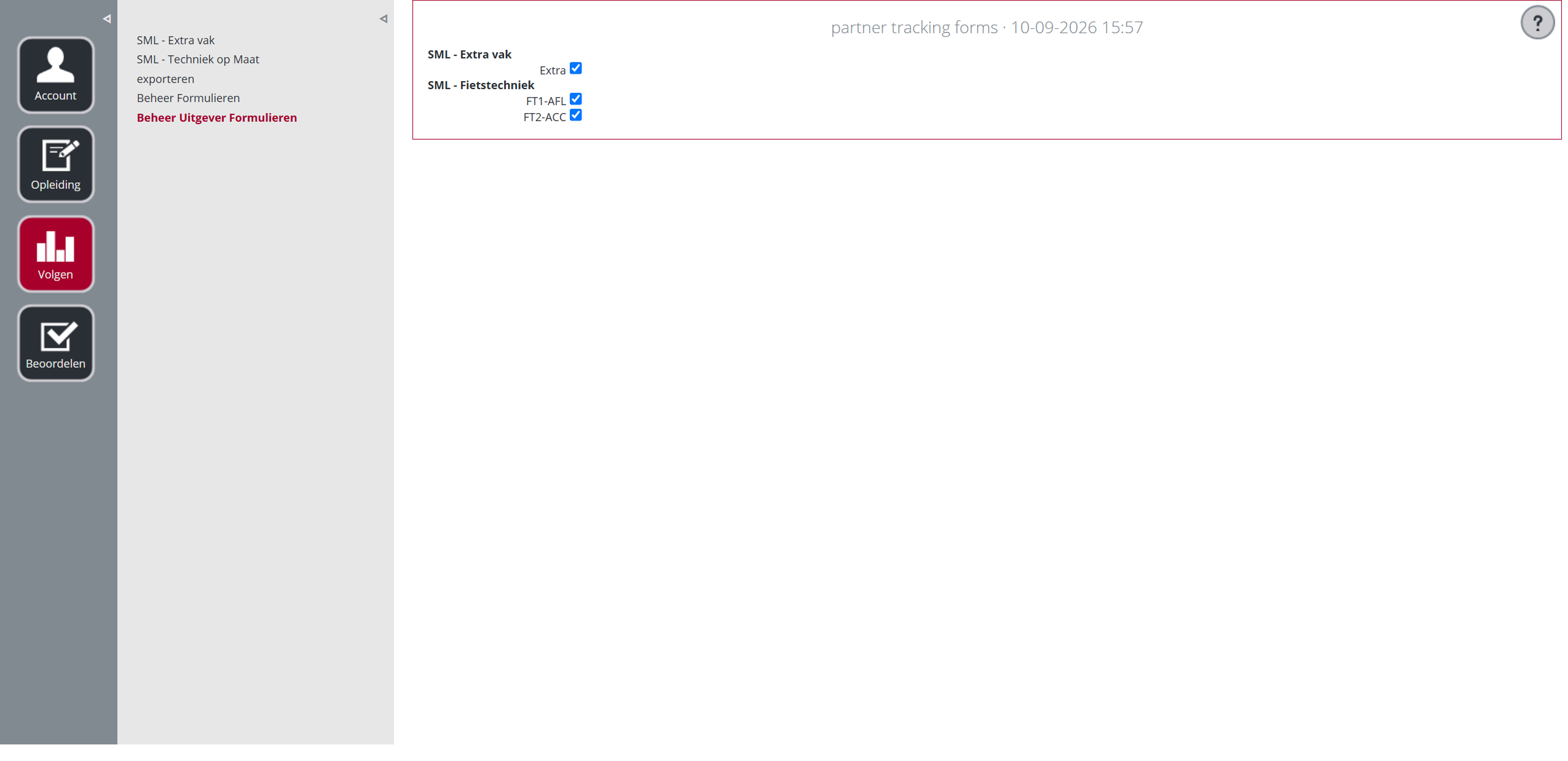 Previous interface: publisher tracking form settings.