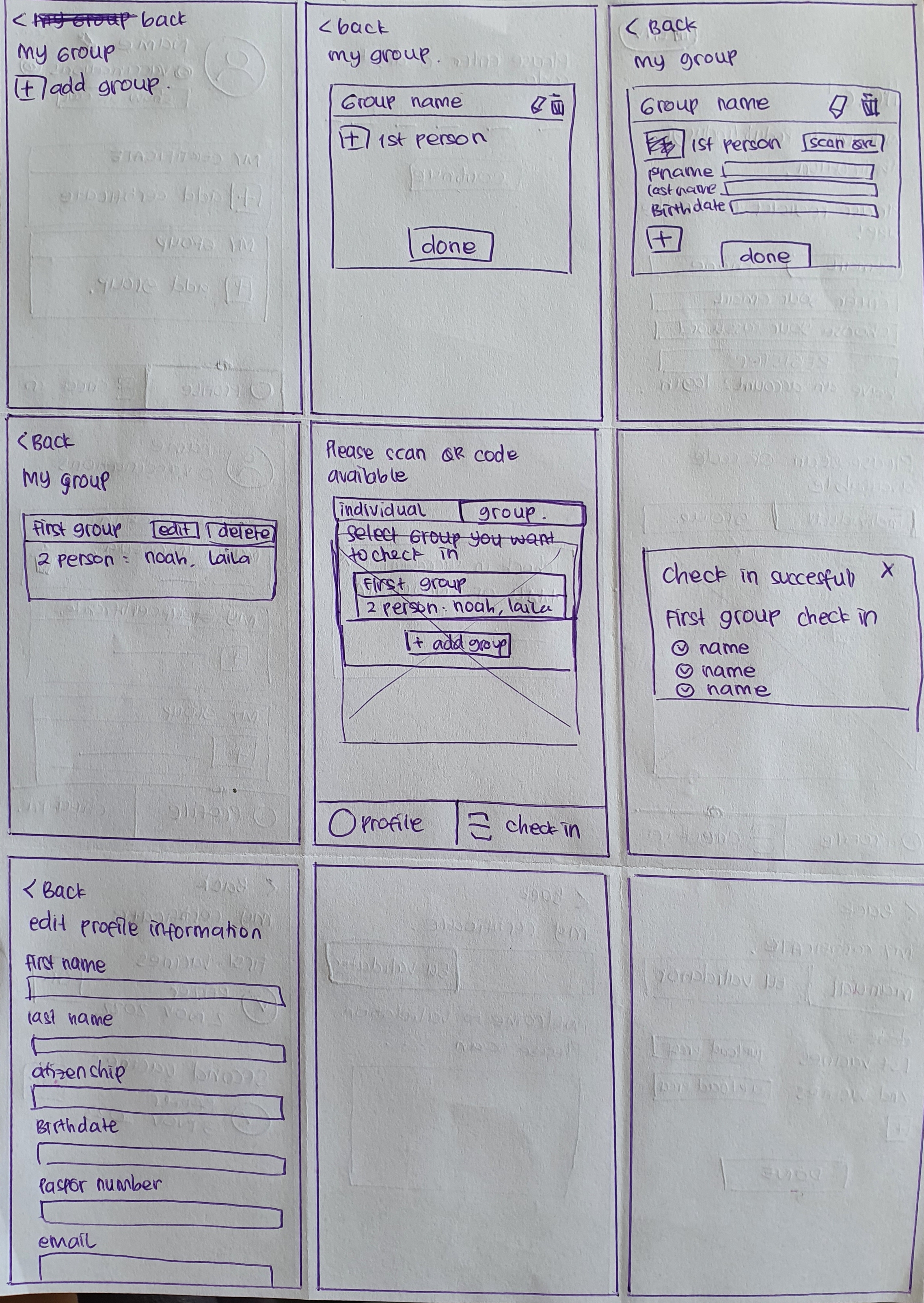 Low-fidelity wireframe sketches exploring alternative layout approaches